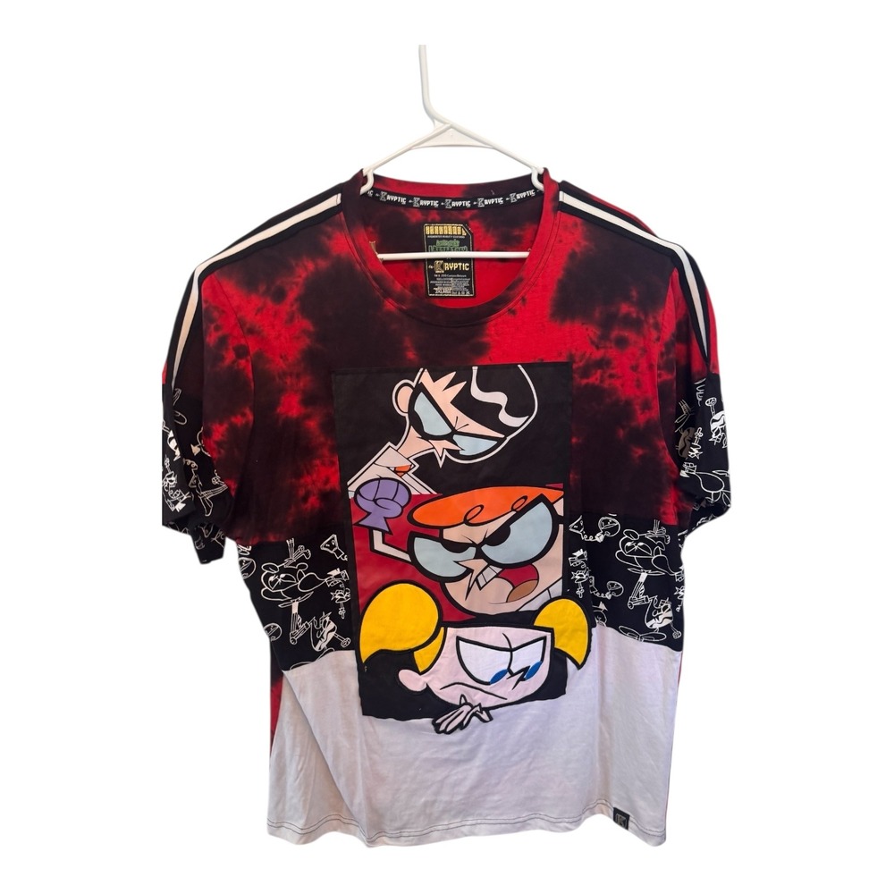 Dexters Laboratory DeKryptic Tie Dye Graphic T-Shirt Mens‎ 3XL Red Black Cartoon